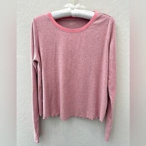 GAP | GapBody Pink & Gray Striped Lettuce Hem Long Sleeve Tee | Size XS